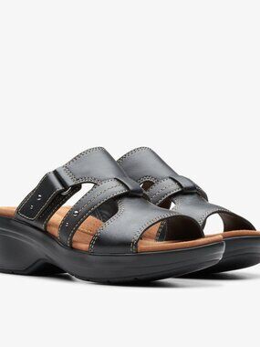 NIB - Clarks Women's Tuleah Jane Black Leather Sandal - Size 7.5 Medium
